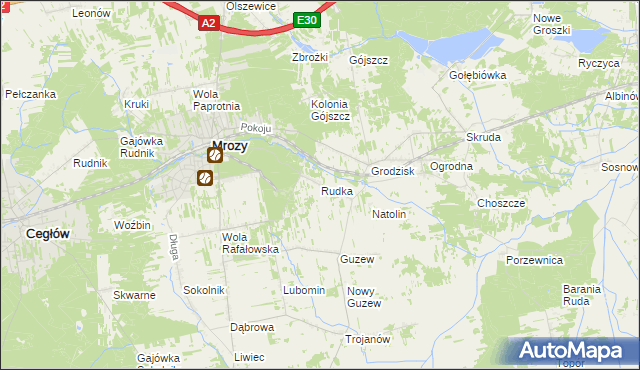 mapa Rudka gmina Mrozy, Rudka gmina Mrozy na mapie Targeo