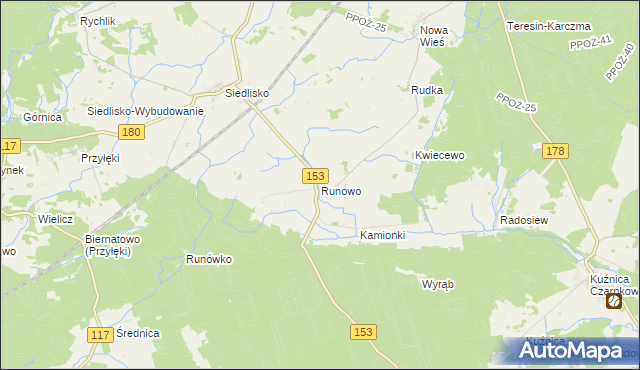 mapa Runowo gmina Trzcianka, Runowo gmina Trzcianka na mapie Targeo