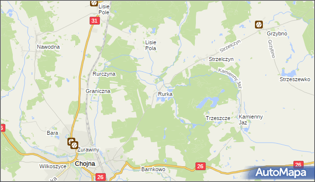 mapa Rurka gmina Chojna, Rurka gmina Chojna na mapie Targeo