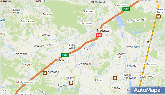 mapa Rusiec gmina Nadarzyn, Rusiec gmina Nadarzyn na mapie Targeo