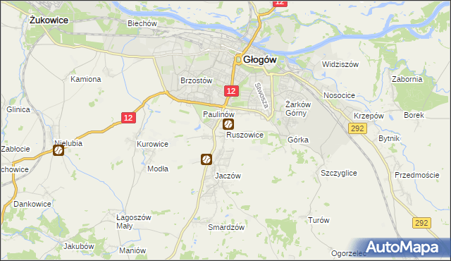 mapa Ruszowice gmina Głogów, Ruszowice gmina Głogów na mapie Targeo