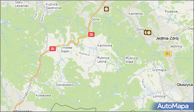 mapa Rybnica Leśna, Rybnica Leśna na mapie Targeo