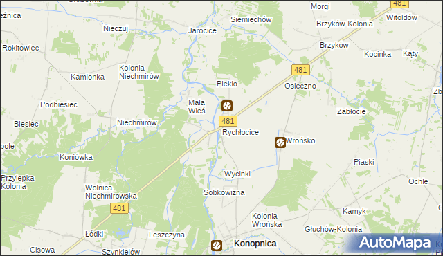 mapa Rychłocice, Rychłocice na mapie Targeo