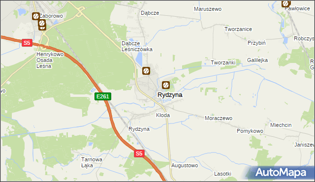 mapa Rydzyna powiat leszczyński, Rydzyna powiat leszczyński na mapie Targeo