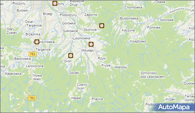 mapa Rzyki, Rzyki na mapie Targeo