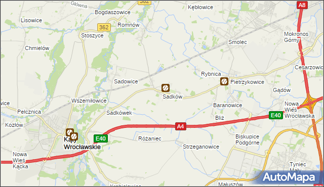 mapa Sadków gmina Kąty Wrocławskie, Sadków gmina Kąty Wrocławskie na mapie Targeo