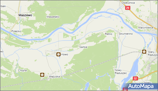 mapa Sarbia gmina Krosno Odrzańskie, Sarbia gmina Krosno Odrzańskie na mapie Targeo