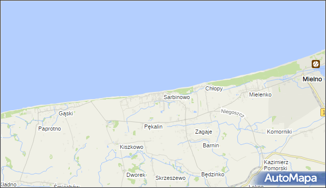 mapa Sarbinowo gmina Mielno, Sarbinowo gmina Mielno na mapie Targeo