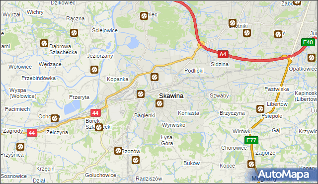 mapa Skawina, Skawina na mapie Targeo