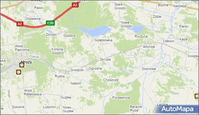 mapa Skruda gmina Mrozy, Skruda gmina Mrozy na mapie Targeo