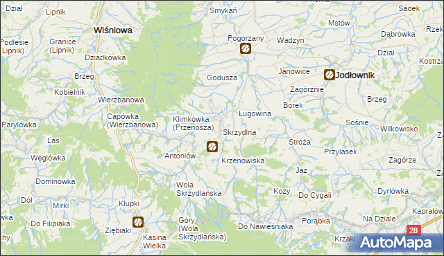 mapa Skrzydlna, Skrzydlna na mapie Targeo