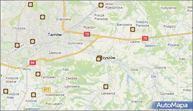 mapa Skrzyszów powiat tarnowski, Skrzyszów powiat tarnowski na mapie Targeo