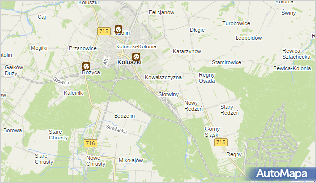 mapa Słotwiny gmina Koluszki, Słotwiny gmina Koluszki na mapie Targeo