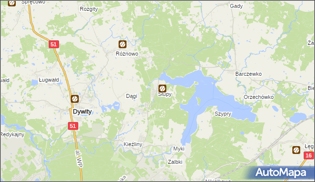 mapa Słupy gmina Dywity, Słupy gmina Dywity na mapie Targeo