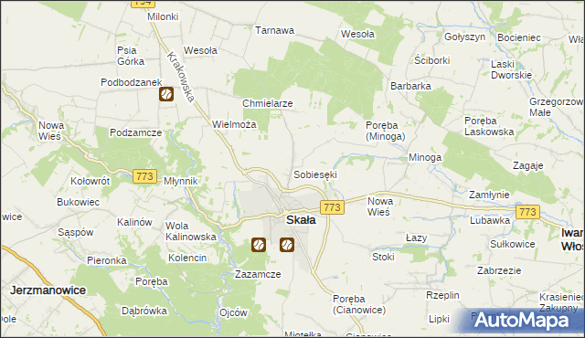 mapa Sobiesęki gmina Skała, Sobiesęki gmina Skała na mapie Targeo