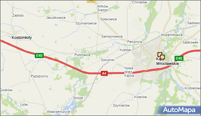 mapa Sokolniki gmina Kąty Wrocławskie, Sokolniki gmina Kąty Wrocławskie na mapie Targeo