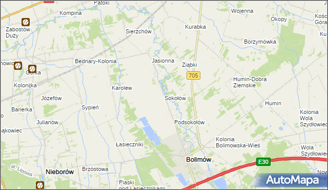 mapa Sokołów gmina Bolimów, Sokołów gmina Bolimów na mapie Targeo