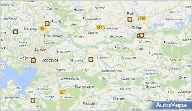 mapa Stadniki gmina Dobczyce, Stadniki gmina Dobczyce na mapie Targeo