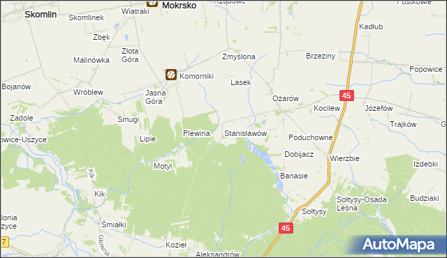 mapa Stanisławów gmina Mokrsko, Stanisławów gmina Mokrsko na mapie Targeo