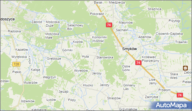 mapa Stanowiska gmina Smyków, Stanowiska gmina Smyków na mapie Targeo