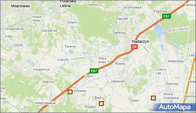 mapa Stara Wieś gmina Nadarzyn, Stara Wieś gmina Nadarzyn na mapie Targeo