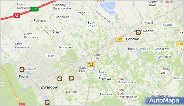 mapa Stare Budy gmina Jaktorów, Stare Budy gmina Jaktorów na mapie Targeo