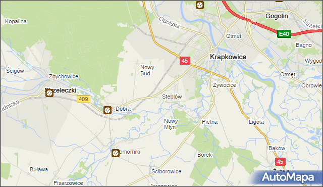 mapa Steblów gmina Krapkowice, Steblów gmina Krapkowice na mapie Targeo