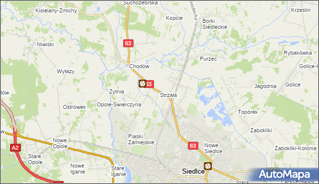 mapa Strzała gmina Siedlce, Strzała gmina Siedlce na mapie Targeo