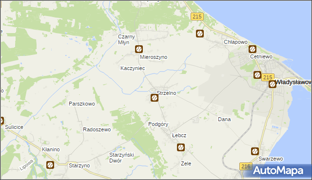 mapa Strzelno gmina Puck, Strzelno gmina Puck na mapie Targeo