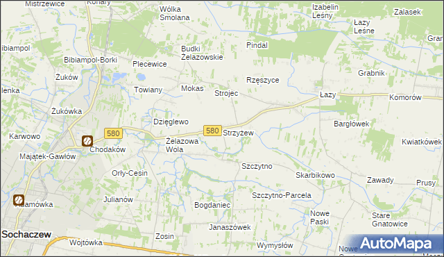 mapa Strzyżew gmina Kampinos, Strzyżew gmina Kampinos na mapie Targeo
