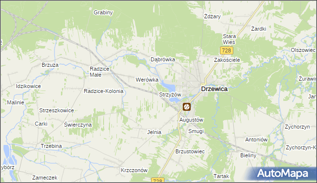 mapa Strzyżów gmina Drzewica, Strzyżów gmina Drzewica na mapie Targeo