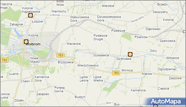 mapa Sulisławice gmina Wolbrom, Sulisławice gmina Wolbrom na mapie Targeo
