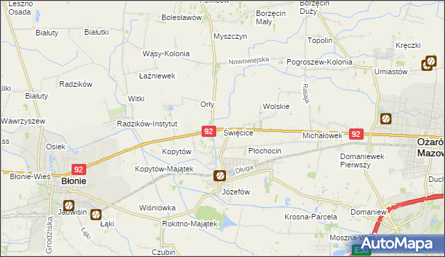 mapa Święcice gmina Ożarów Mazowiecki, Święcice gmina Ożarów Mazowiecki na mapie Targeo