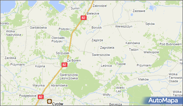 mapa Świerszczów gmina Cyców, Świerszczów gmina Cyców na mapie Targeo