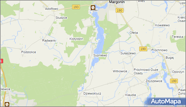mapa Sypniewo gmina Margonin, Sypniewo gmina Margonin na mapie Targeo