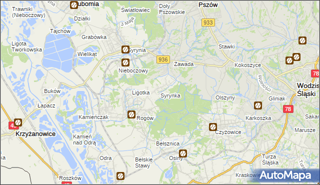 mapa Syrynka, Syrynka na mapie Targeo