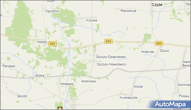 mapa Szczyty-Dzięciołowo, Szczyty-Dzięciołowo na mapie Targeo