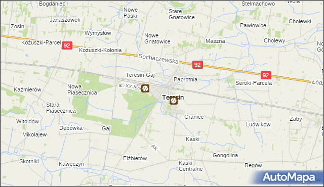 mapa Teresin powiat sochaczewski, Teresin powiat sochaczewski na mapie Targeo