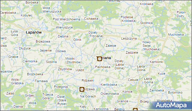 mapa Trzciana powiat bocheński, Trzciana powiat bocheński na mapie Targeo