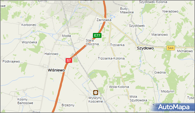 mapa Trzcianka-Kolonia gmina Szydłowo, Trzcianka-Kolonia gmina Szydłowo na mapie Targeo