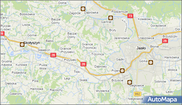 mapa Trzcinica gmina Jasło, Trzcinica gmina Jasło na mapie Targeo