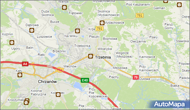 mapa Trzebinia powiat chrzanowski, Trzebinia powiat chrzanowski na mapie Targeo