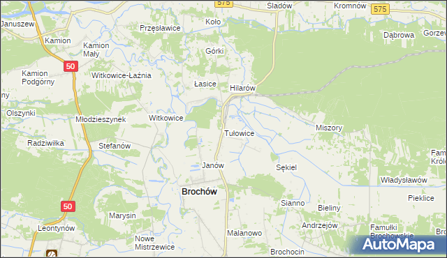 mapa Tułowice gmina Brochów, Tułowice gmina Brochów na mapie Targeo
