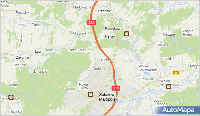 mapa Turza gmina Sokołów Małopolski, Turza gmina Sokołów Małopolski na mapie Targeo