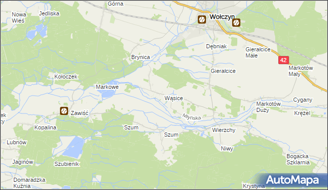 mapa Wąsice, Wąsice na mapie Targeo