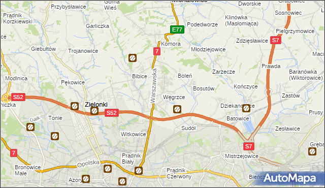 mapa Węgrzce gmina Zielonki, Węgrzce gmina Zielonki na mapie Targeo