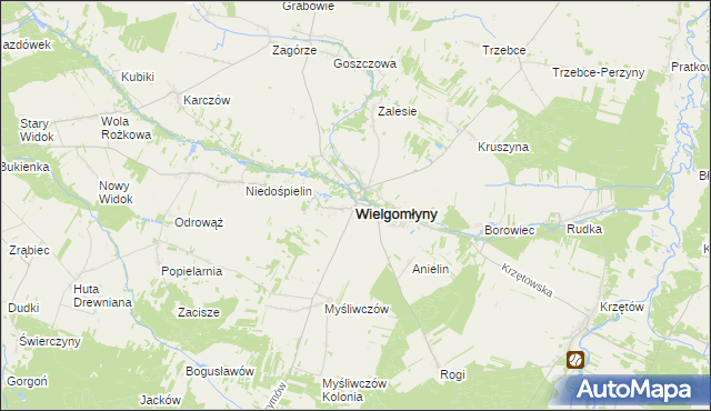 mapa Wielgomłyny, Wielgomłyny na mapie Targeo