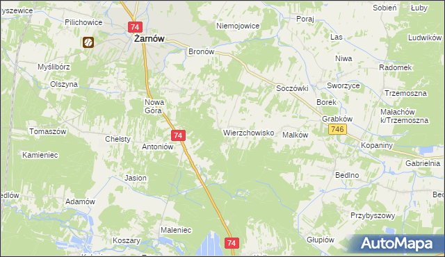 mapa Wierzchowisko gmina Żarnów, Wierzchowisko gmina Żarnów na mapie Targeo