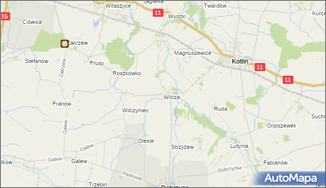 mapa Wilcza gmina Kotlin, Wilcza gmina Kotlin na mapie Targeo