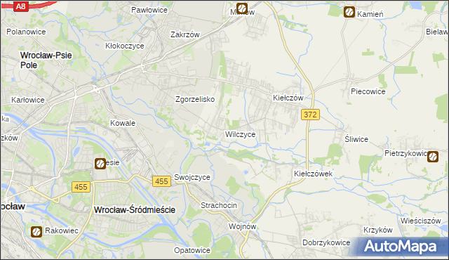 mapa Wilczyce gmina Długołęka, Wilczyce gmina Długołęka na mapie Targeo